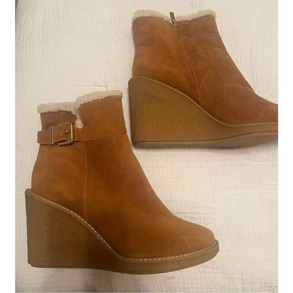 Franco Sarto Ulayna Water Resistant Suede Fleece Wedge Bootie NEW